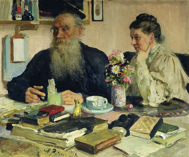 Leo Tolstoy With His Wife In Yasnaya Polyana by Ilya Efimovich Repin, 1907